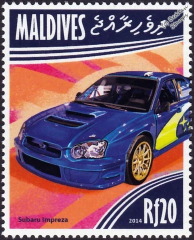 SUBARU IMPREZA WRC World Rally Championship Car Stamp (2014 Maldives) Cover