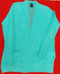 GAP Damen Cardigan türkisgrün weich fein gestrickt Leinen Mix offen vorne Größe XS - Bild 1 von 15