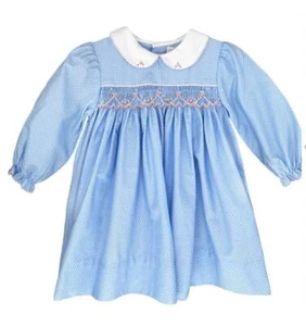 Petit Ami Blue Pink Dot Smocked Dress Set 12 18 24 Months - Picture 1 of 1