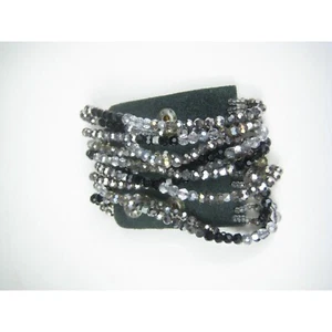 Nakamol Beaded Wrap Bracelet Snap Closure Multi Strand Faceted Beaded Biker - Picture 1 of 11