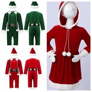 Kids Girls Christmas Cosplay Party Costume Romper Xmas Long Sleeve Tutu Dress   