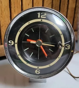 OLD VINTAGE COLUMN MOUNT CLOCK CHROME AUTOMOBILE ACCESSORY RAT ROD PARTS - Picture 1 of 6