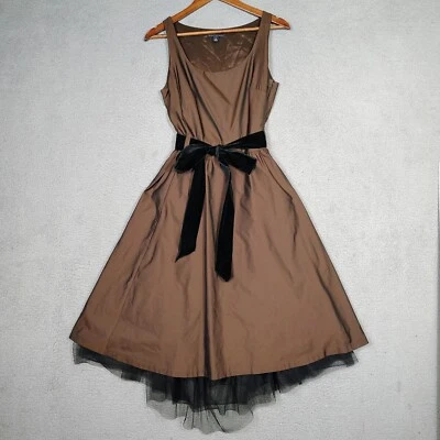 Vestido midi Banana Republic para mujer 6 marrón falda de malla extraíble cinturón de terciopelo retro Foto 1 de 4