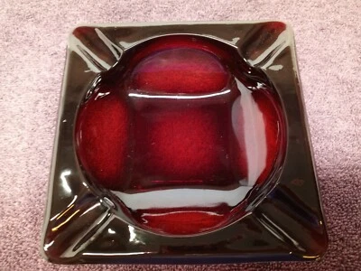 Vintage RUBY RED THICK GLASS 6" SQUARE ASHTRAY 4 SLOT - Image 1 of 4
