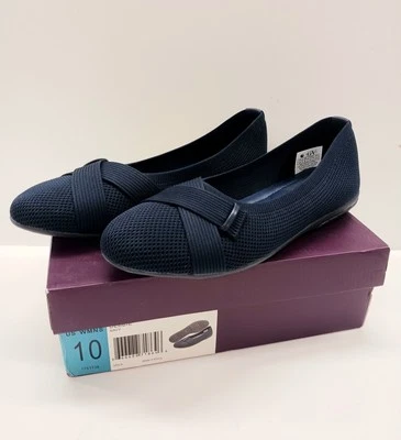 Nuevo Gloria Vanderbilt "Debbie" Para Mujer Tejido Diseño Cruzado Ballet Plano, Azul Marino Foto 1 de 4