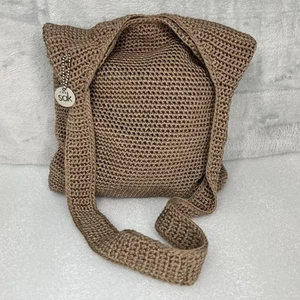 The Sak handgefertigt taupe gehäkelt Medium Schultertasche Anhänger gefüttert Strand - Bild 1 von 13