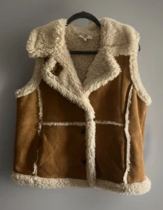Chaleco Entro Gamuza Cuero Sherpa Forrado Mujer Talla L Marrón Y Tostado Boho Gitano - Imagen 1 de 6