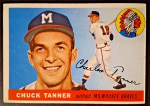 1955 Topps #161 Chuck Tanner Milwaukee Braves en muy buen estado MC - Imagen 1 de 4