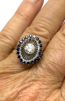 JABEL 18k White Gold RB Natural Diamond Sapphire Ring w/Card Appraisal - Size 9 - Image 1 of 4