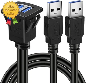 Cable de extensión de montaje empotrado de panel USB 3.0 cuadrado de dos puertos con hebilla para automóvil - Imagen 1 de 9