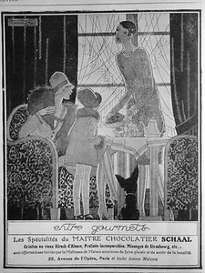 PUBLICITÉ 1927 SCHAAL CHOCOLAT ENTRE GOURMETS SPÈCIALITÉS DU MAITRE CHOCOLATIER - Picture 1 of 1