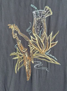 Caribbean Mens 4X Hawaiian Embroidered Shirt Black Silk Blend Cockatoo Drink 4XL - Picture 1 of 8