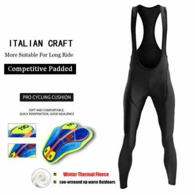 Cycling Bib Trousers Winter Thermal Fleece Mountain Long Pants Breathable Tights - Image 1 of 4