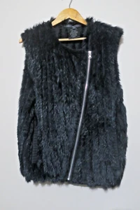 Marc By Marc Jacobs Abbey Rabbit Fur Vest Coat Sleeveless Zip Shawl Black Size M - Picture 1 of 6