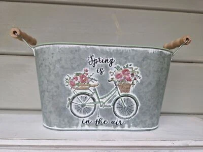 Pflanzschale oval mit Holzgriffen Shabby Spring is in the air 26x14xH14cm + 2,5c - Bild 1 von 4