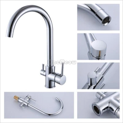 Copper Chrome Kitchen Water Purification Faucet Three in One Swivel Mixer Tap - Image 1 of 4
