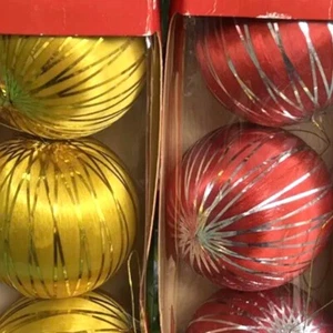 Vintage Weihnachtsbaum bruchsichere Weihnachtskugeln rot & gelb x 6 von Littlewoods - Bild 1 von 4