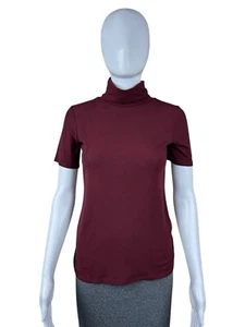 Neu mit Etikett Theory Naneik Rippstrick Rollkragen Oberteil SMALL burgunderrot Kurzarm adrett - Bild 1 von 15
