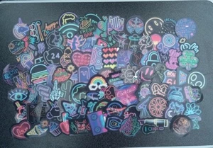 100 Neon Light Sign Stickers Skateboard Laptop Car Phone Decals Stickerbomb - Picture 1 of 3