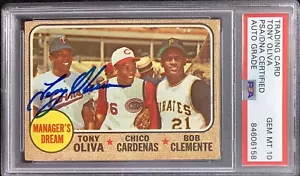 Tony Oliva Signed 1968 Topps #480 Card Twins HOF Roberto Clemente PSA/DNA Auto10 - Picture 1 of 2
