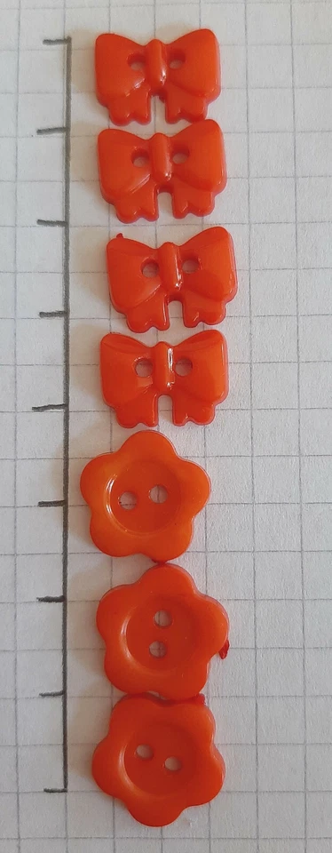 055- 7 Knöpfe Kinder Orange Schleife Blume Basteln - Bild 1 von 1