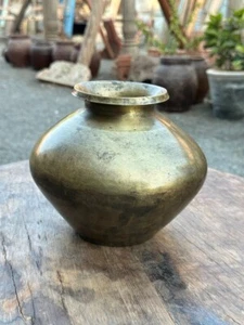 1800's Old Original Ancient Brass Hand Forged Beautiful Shape Mughal Pot Lota - Picture 1 of 12