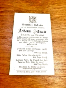 WW1 - 1914 German Death Card Johann Selmair - Picture 1 of 3