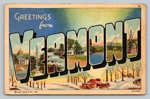Postcard VT Large Letter Greetings From Vermont Vintage Linen Unposted 1943 - Picture 1 of 2