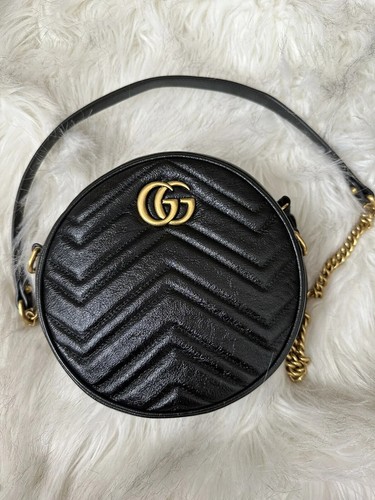 Borsa a tracolla Gucci donna GG Marmont mini rotonda nera leggermente usata