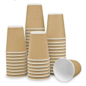 500 Einweg Welle Triple Ummauerten Papier Becher Brown Becher Mit/Ohne Deckel - Afbeelding 1 van 4
