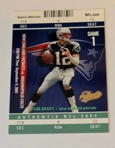 Tom Brady 2004 #1 Patriots admisión general verde sin circular - Imagen 1 de 2