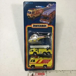 MATCHBOX MP103 FIRE ENGINE 3 SET YELLOW HELICOPTER LADDER COMMAND 1/64 MIB - Picture 1 of 7