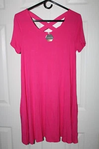New PinkBlush Maternity Pink Stretch Jersey T Shirt Dress Lattice Back Sz Small - Picture 1 of 9