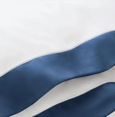 Ralph Lauren Organic Border Sateen King Flat Sheet Polo Navy $215 - Image 1 of 4