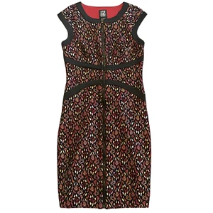 Zip Up Body Con Dress Size 4 JAX Lace Floral Tapestry High Neck Business - Picture 1 of 9