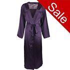 Purple Satin & Lace Full Length Dressing Gown Wrap Bath Robe Kimono Size 10 12