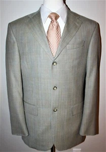 Oscar De La Renta Men’s Size 40 L Olive Green Plaid Blazer Coat 52% Silk/Wool - Picture 1 of 9