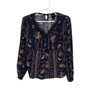 Art Class | Peasant Cottagecore Lace Trim Floral Top Blue XS 4-5 Long Sleev - Picture 1 of 6