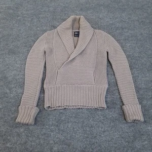 American Eagle Women Size S/P Sweater Chunky  Shawl Collar Faux Wrap Light Gray - Picture 1 of 13