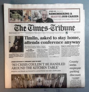 THE TIMES-TRIBUNE - STAN LEE DEATH (NOVEMBER 13, 2018) EXCELLENT COND * - Picture 1 of 1