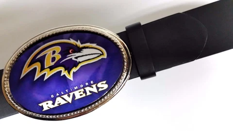 BALTIMORE RAVENS EPOXY PHOTO BUCKLE & Black Bonded Leather Belt -NEW! Cover