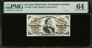 FR# 1294 Fractional 1864 Union Currency 25c Civil War Third 3rd Issue, PMG CU 64 - Picture 1 of 6