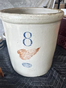 Antico timbro vintage 8 Gal ALA ROSSA Union gres crock pesante/solido SPEDIZIONE GRATUITA - Foto 1 di 7