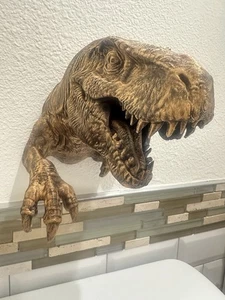 Hand Painted Gold T-Rex Dinosaur 8x6x6 3d Wall Art Jurassic Mount Sculpture - Picture 1 of 7