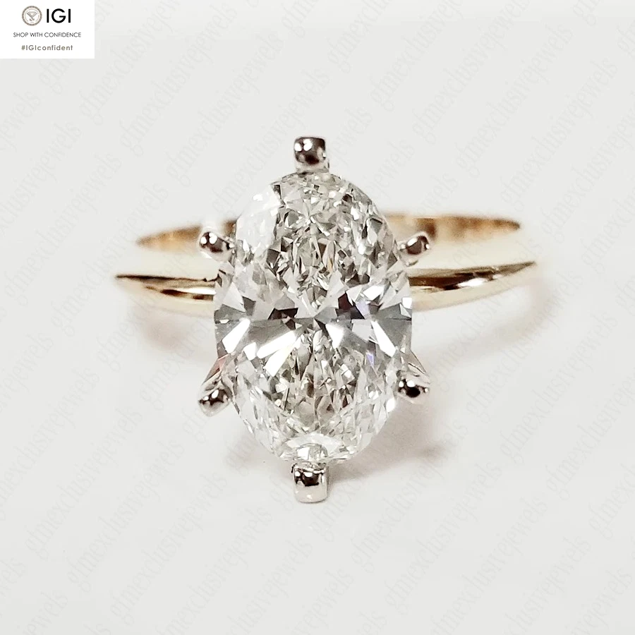 3.25Ct IGI E VS1 OVAL CUT LAB GROWN DIAMOND ENGAGEMENT RING IN 14K TWO-TONE GOLD - Image 1 of 4