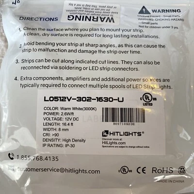 LED Strip Lights Warm White 3000K, 16.4ft High Density Tape Light, UL-Listed,... - Image 1 of 2