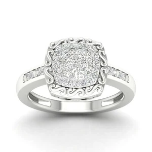925 Sterling Silver 0.08Ct Diamond Engagement Ring for Womens Size 6 - Picture 1 of 3