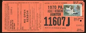 Licencia de caza residente adulto Pennsylvania 1970 con sello federal de pato RW37 -364 - Imagen 1 de 2