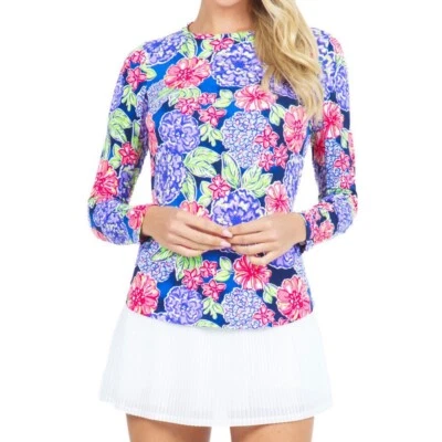 IBKUL Long Sleeve Top Size L Larisa Navy Floral Golf Tennis Pickleball COOLING   - Image 1 of 3