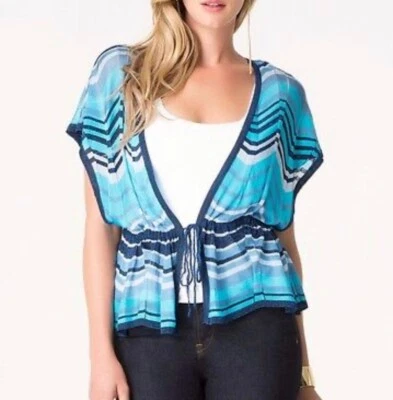 BeBe Cardigan Women's Size L  Zig Zag Grecian Blues - Image 1 of 4